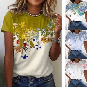 Printing Basic T-shirt Summer Womens Ladies Tops Casual Tee Sleeve Blouse Short - Picture 1 of 20