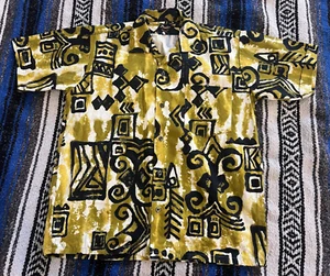 Paradise Sportswear Fiji Vintage 60s Yellow Black Aztec Tiki Hawaiian Shirt Gr. M - Bild 1 von 10
