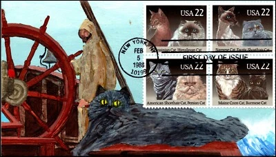 Scott 2375a 22 Cents Cats DeRossett Hand Painted FDC - Image 1 of 2