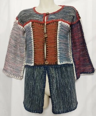 Vintage Wenjilli Patchwork Long Cardigan Sweater Size 11/12 -S/M Wool Blend - Image 1 of 4