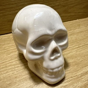 White Iridescent Glazed Ceramic Skull Skeleton Head Halloween Party Decor - Picture 1 of 7