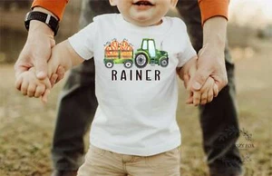 Personalized Boy Baby Bodysuit Pumpkin Tractor Baby Bodysuit - Picture 1 of 10