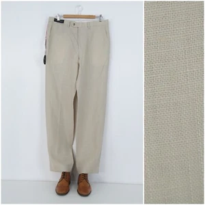 Mens Trousers 35 Waist 34 Leg COLLEZIONE Dress Suit Beige Linen Pants Slacks - Picture 1 of 19