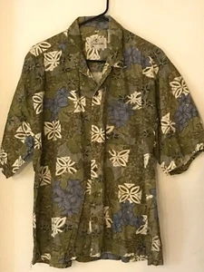 XL Men's POINT ZERO Vintage Olive Green Tribal Floral Hawaiian Shirt NEVER WORN - Picture 1 of 4