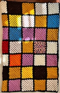 Manta afgana cuadrada abuela vintage multicolor retro 46 pulgadas x 60 pulgadas hecha a mano - Imagen 1 de 5