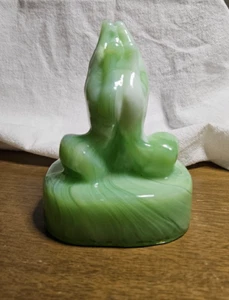 Kanawha Glas betende Hände Schlacke Ende des Tages selten grün/weiß Vintage christlich - Bild 1 von 14