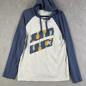 Felpa Hurley uomo L felpa con cappuccio grigio blu pullover maglione ananas leggero - Foto 1 di 16