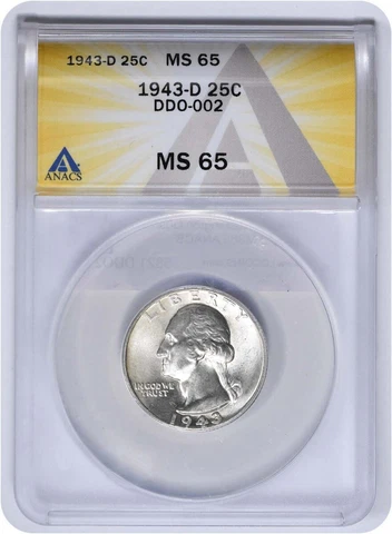 1943-D Washington Silver Quarter DDO 2 MS65 ANACS Cover