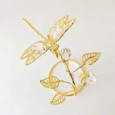 FIGURA LIBÉLULA - SOBRE SOPORTE CHAPADO EN ORO 24KT CON CRISTALES AUSTRIACOS Foto 1 de 4