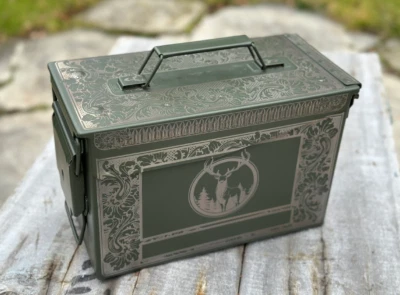 Lata de munición personalizada grabada con láser 50 cal tema ciervo Foto 1 de 4