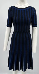 Zac Posen Black/Royal Blue Ribbed Stretch Knit Half-Sleeve Midi Dress sz S NWT - Picture 1 of 4