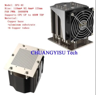 For EPYC 9004 4U CPU Socket SP5 Heatsink Fan with 6 copper tube,(up to 400W) - Image 1 of 4