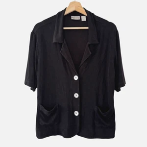 Chico’s Travelers Black Casual Stretch Button Up Top Short Sleeve XL Resortwear - Picture 1 of 8