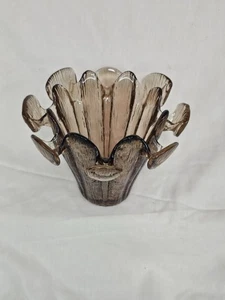 Vtg Viking Glass Bowl Epic Line Fluted Petal Rim Amber Gradient Sculptural Form - Bild 1 von 11