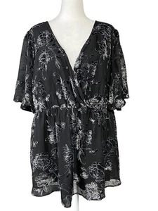 Torrid Peplum Burnout Velvet Surplice Top Womens 4X Dahlia Floral Short Sleeve - Picture 1 of 14