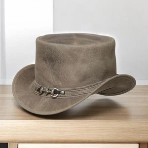 Sombrero de Vaquero Steampunk Occidental, Sombrero de Cuero Genuino para Hombre, Estilo Vintage - Imagen 1 de 7