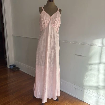 Vintage 1940s Slip Dress Blush Pink Womens Bias Cut Full Length - Image 1 of 4