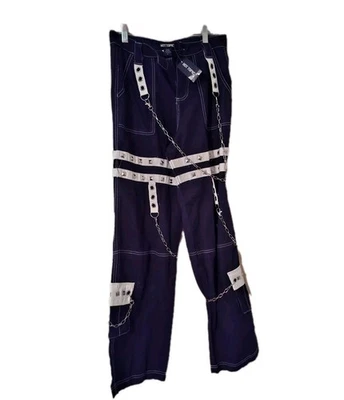 Hot Topic Grommet Chain Pants M Carpenter Punk Skate Gothic Black White - Image 1 of 4