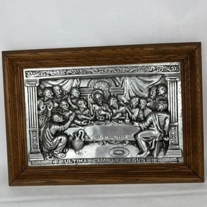 "Antigua pieza de arte en 3D en relieve de metal La última cena de Jesús 12""x8""" - Imagen 1 de 15