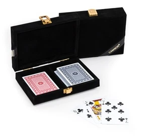 CARD CASE ELEGANT VELOUR CASE ,BRASS HARDWARE with TWO DECKS OF PLAYING CARDS - Picture 1 of 3