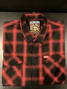Dixxon El Rojo Loco Men's 2XL  Red/Black Bamboo Short Sleeve Pearl Snap Shirt - Picture 1 of 9