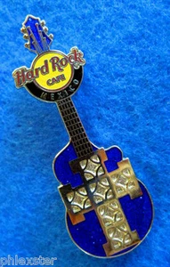 MEXICO CITY SILVER CELTIC CHURCH CROSS BLUE GUITAR SERIES Hard Rock Cafe PIN LE - Picture 1 of 1