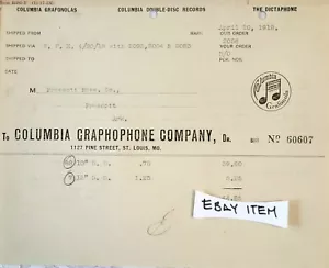 1918 Billhead PRESCOTT HARDWARE COLUMBIA GRAFOPHONE COMPANY GRAPHONOLA - Foto 1 di 1