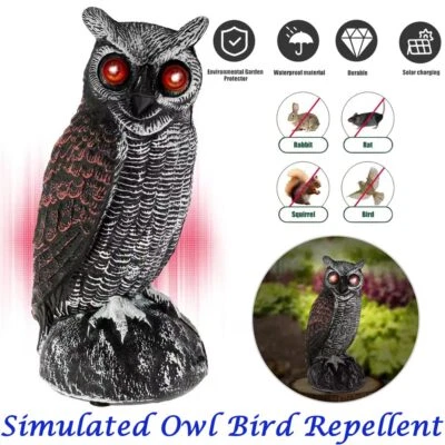 Solar Eule Vogelabwehr Vogelschreck Taubenschreck Lockvogel mit Schrecken Sound - Bild 1 von 4