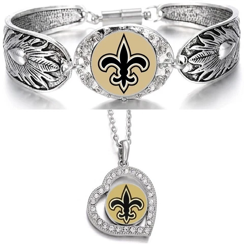 2Pc Set New Orleans Saints Womens Sterling Silver Necklace Bracelet Set D3D19 Cover
