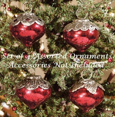 全新 水星玻璃装饰品 红色 银色 圣诞节 复古外观 装饰 4 种 2 D — 第 1/2 张图片