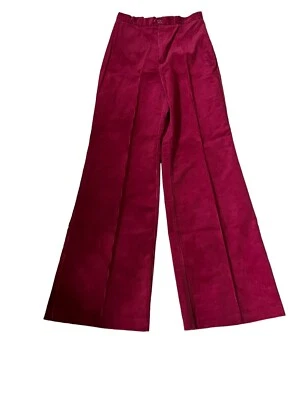 NOS Vtg 70s Sz S Womens CORDUROY Pants Bell Bottoms Red Wine 27 High Waist x 33 - Image 1 of 4