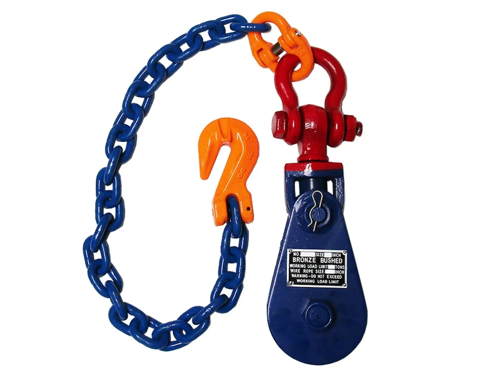 RUGGEDTOW 4 Ton Snatch Block with Chain and Grab Hook Grade 100 Towing Wrecker 30" of Tail