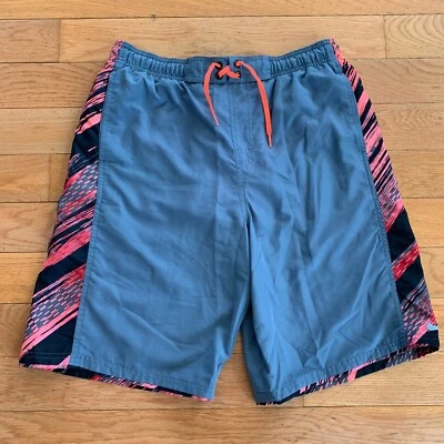 Nike Swim Trunks Mens L Gray Pink Board Shorts Swoosh Swim 80's Vibe Mesh Lined - Image 1 of 4