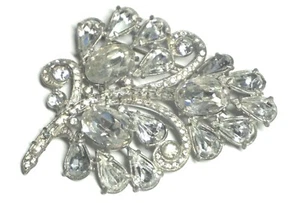 Vintage 1930's Clear Rhinestones Flower/Floral Pot Metal Huge Brooch- STUNNING - Picture 1 of 6