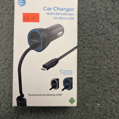 New AT&T Fast 4.8Amp Certified Micro USB Car Charger w/ Extra USB Port - Black - Image 1 of 3