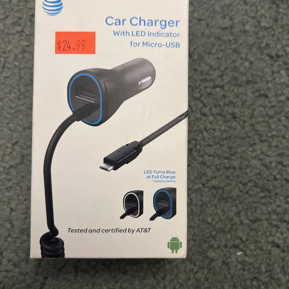 New AT&T Fast 4.8Amp Certified Micro USB Car Charger w/ Extra USB Port - Black - Image 1 of 3