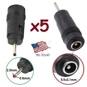 x5 DC Power 2.0x0.6mm Male Plug to 5.5x2.1mm Female Jack Adapter Connector (L) - Picture 1 of 7