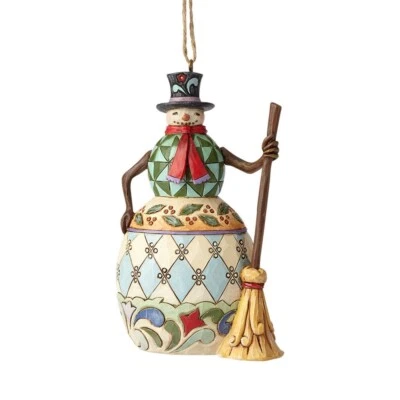 Jim Shore Heartwood Creek 雪人带顶帽和扫帚装饰全新 6002736 — 第 1/2 张图片