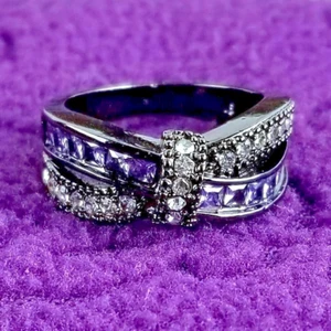 Bow Ring Amethyst and Diamond Color Zircon Sizes 5 6 7 & 8 Fashion Jewelry - Picture 1 of 4