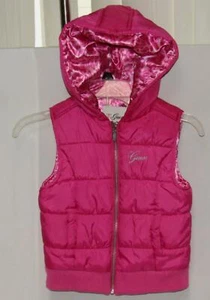 GUESS Kids Girls Embroidered Logo Pink Full Zip Hooded Puffer Vest Size M (8-10) - Picture 1 of 8