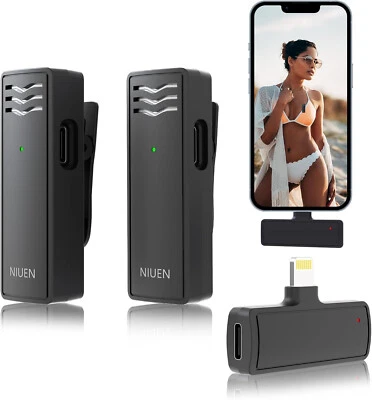 Niuen Wireless Lavalier Lapel Microphone Recording Mic For iPhone 2 Pack NEW - Image 1 of 4