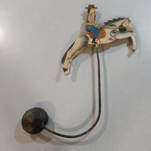 VTG PENDULUM WESTERN COWBOY ON HORSE BALANCING HAND PAINTED NO STAND - Picture 1 of 17