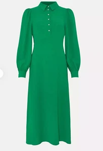 OASIS DRESS Size 8 Petite Green Midi Button Vintage Collared Rrp£69 SOLD OUT - Picture 1 of 16