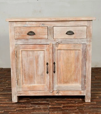 Solid Reclaimed Teak Wood Cabinet with limed Whitewashed finish. - Image 1 of 4