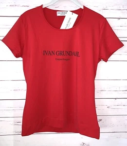 NWT IVAN GRUNDAHL Size L Logo Graphics Print T-shirt Tee Red GUEN SLIM FITTED - Picture 1 of 6