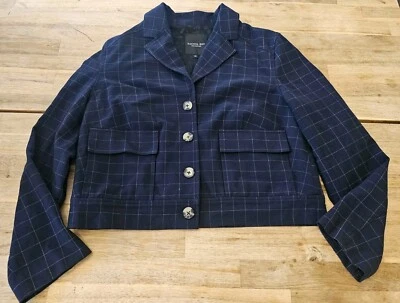 Rachel Roy Collection Womens L Button Shirt Jacket Blazer Shacket Cropped Navy - Image 1 of 4
