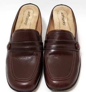 Softspots Womens Shoes Mules Clogs Size 7.5 M Brown Leather Slip On Block Heel - Picture 1 of 11