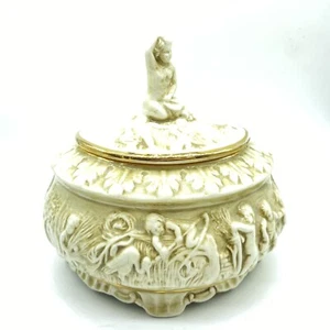 Ceramica Le Torri Urna Ceramica con Coperchio Cherubino Bambini Fieno Fattoria Scena Italia - Foto 1 di 10