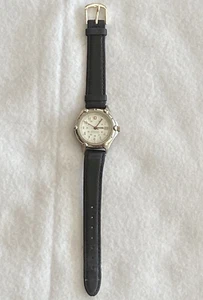 WENGER S.A.K Women’s White Face, Silver, Black Leather Band, Date *Ships Free - Picture 1 of 6