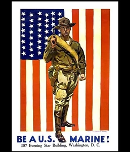 Marines Recruitment Poster PHOTO WWII USMC Marine Corps Recruiting Be US Marine - Picture 1 of 2